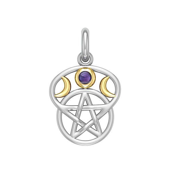 Moon with Pentacle Silver and Gold Accent Pendant MPD832