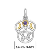 Moon with Pentacle Silver and Gold Accent Pendant MPD832