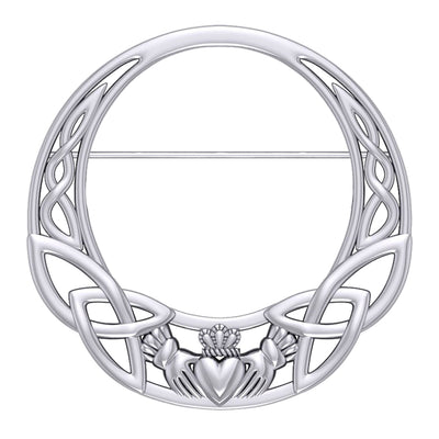 Celtic Claddagh Heritage: Sterling Silver Brooch by Peter Stone Jewelry - Traditional Irish Symbolism TBC168