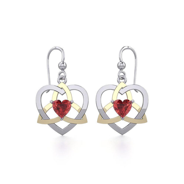 The Celtic Trinity Heart Silver and Gold Earrings with Gemstone MER1788