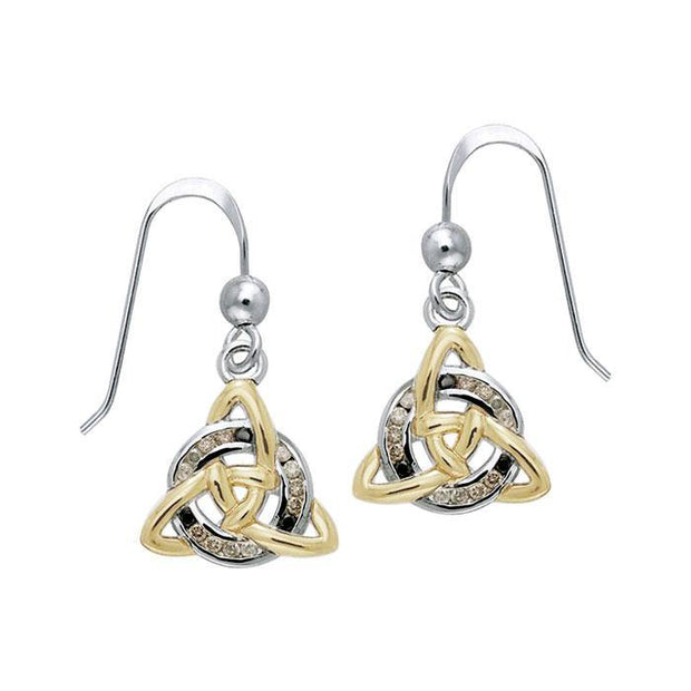 Celtic Triquetra Silver and Gold Earrings with Gems MER706