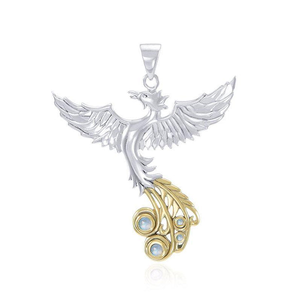 Soar as high as the Flying Phoenix ~ Sterling Silver Jewelry Pendant with 14k Gold Accent and Gemstone MPD2912