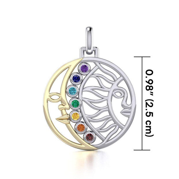 Sun and Moon Silver and Gold Pendant with Chakra Gemstone MPD5290