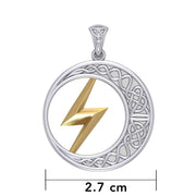 Zeus God Lightning Bolt with Celtic Crescent Moon Silver and Gold Pendant MPD5900