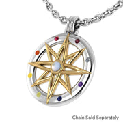 Wander through my compass Silver Pendant with gold accent and gemstone MPD683