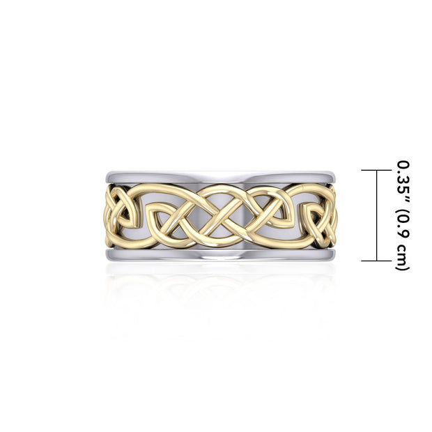 A marvelous vision of Celtic tradition ~ Celtic Knotwork Sterling Silver Ring with 14k Gold Accent MRI1205
