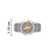 Zeus God Lightning Bolt with Celtic Trinity Knot Silver and Gold Ring MRI2296