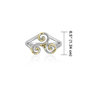 An elegant threefold symbolism of Celtic Triquetra ~ Sterling Silver Ring with 18k Gold Accent MRI660