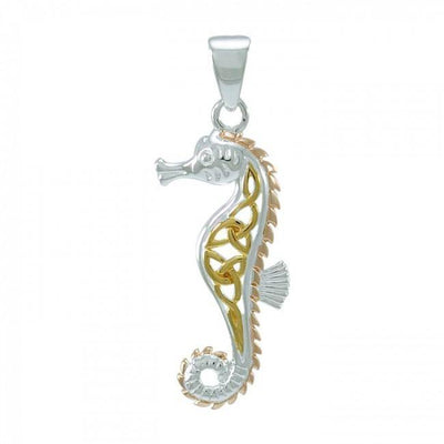 Celtic Knotwork Sterling Silver Seahorse Three-tone Pendant OPD055