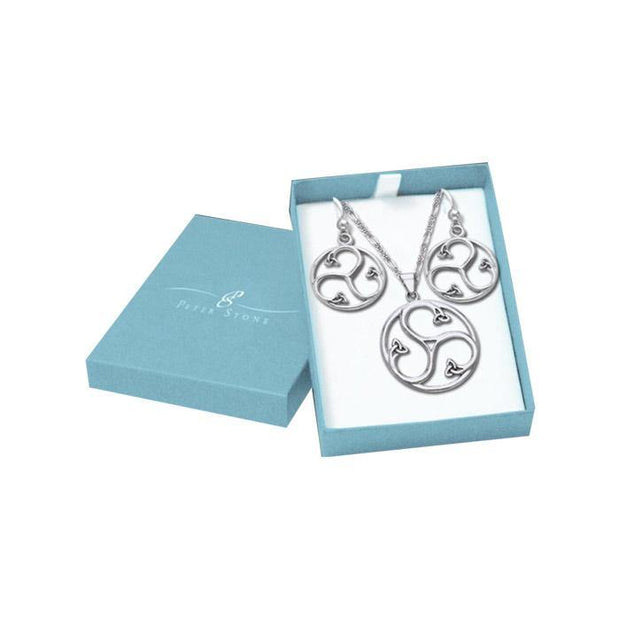 Silver Triskele Pendant Chain and Earrings Box Set SET022