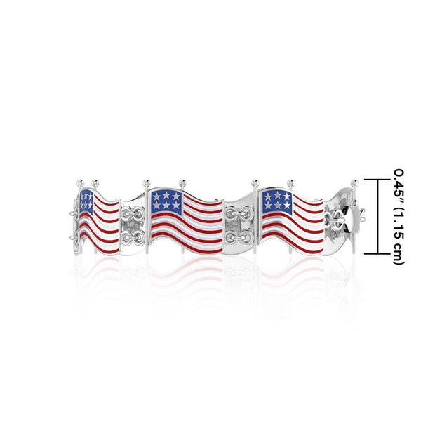 Silver American Flag with Enamel Link Bracelet TBG399