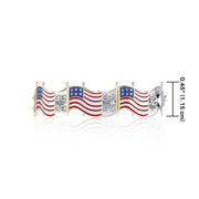 Silver and Gold American Flag with Enamel Link Bracelet TBGV399