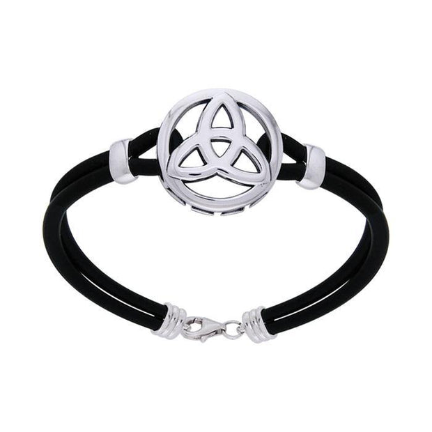 Feel the moment of the Holy Trinity ~ Celtic Knotwork Trinity Sterling Silver Bracelet with Fine Black Leather Cord