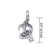 Hummingbird Suspended in Flight and Sweet Flowers Nectar Shimmering in Sterling Silver Charm TCM632