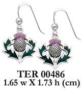 Celtic Alba Thistle ~ Sterling Silver Hook Earrings Jewelry with Green and Purple Enamel TER486