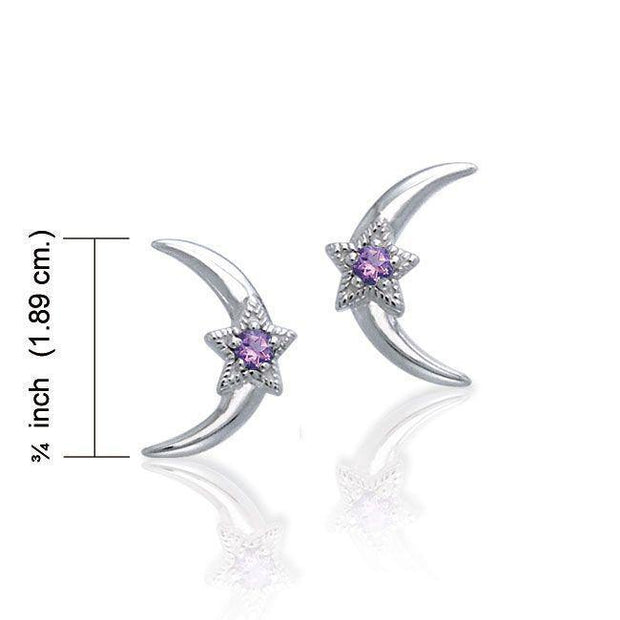 Crescent Moon and Star Gemstone Post Earrings TER1229