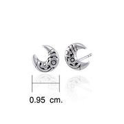 Steampunk Crescent Moon Silver Post Earrings TER1371