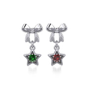 Ribbon with Dangling Gemstone Star Silver Post Earrings TER1854