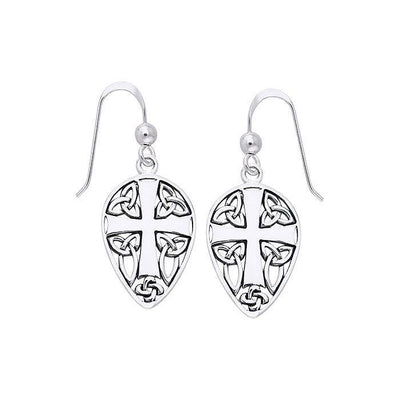 Celtic Knotwork Cross Shield Silver Earrings TER471