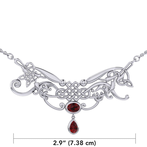 An ancient representation of wonder and endless cycles ~ Celtic Knotwork Sterling Silver Necklace with Gemstone TN054