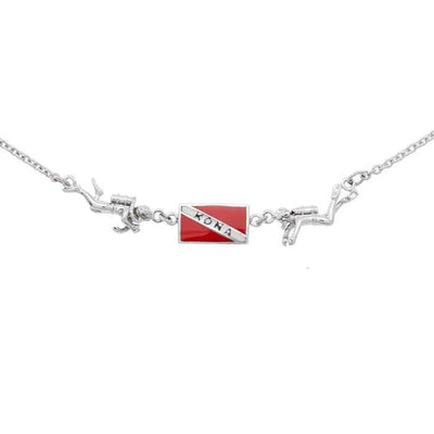 Kona Island Dive Flag and Dive Equipment Silver Necklace TN226