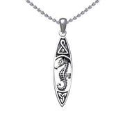 A diminutive charm of the sea ~ Sterling Silver Seahorse-inspired Surfboard Pendant Jewelry TP1582
