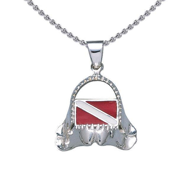 Shark Jaw with Dive Flag Silver Pendant TP2692