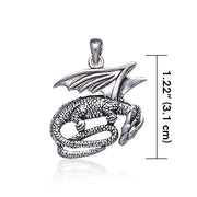 Slumbering Winged Dragon ~ Sterling Silver Jewelry Pendant TP844
