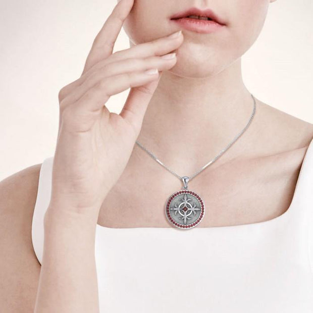 A marvelous manifestation of strength Silver Viking Shield Pendant with Gemstone TPD1326
