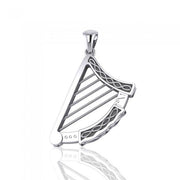 A legendary sound ~ Sterling Silver Celtic Knotwork Harp Pendant Jewelry TPD3540