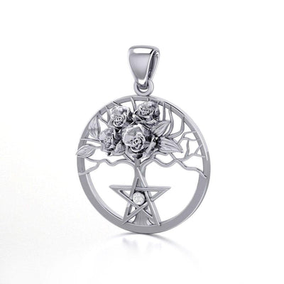 Tree of Life with Roses Silver Pendant with Gemstone TPD5048