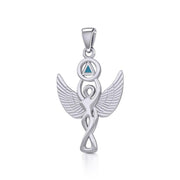 Silver Winged Goddess Pendant With Inlaid Recovery Symbol TPD5321