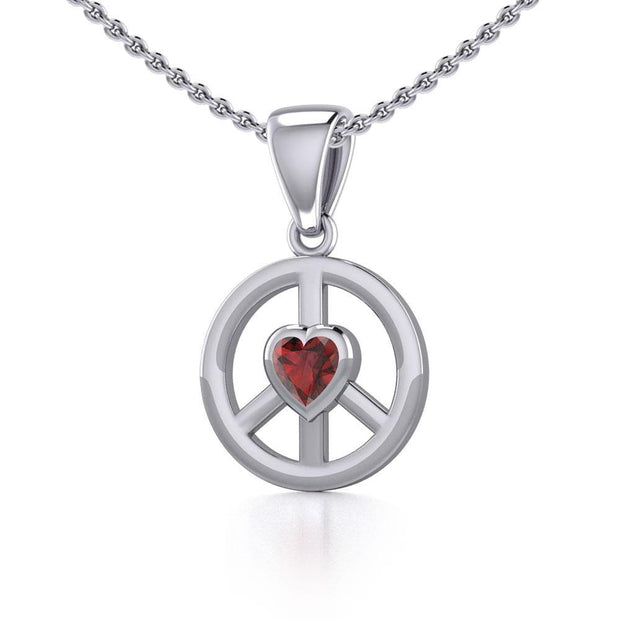 Peace Silver Pendant with Heart Gemstone TPD5339