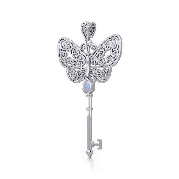 Celtic Butterfly Spiritual Enchantment Key Silver Pendant with Gem TPD5686