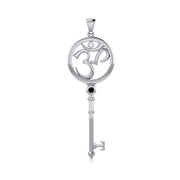 Om Symbol Spiritual Enchantment Key Silver Pendant with Gem TPD5712
