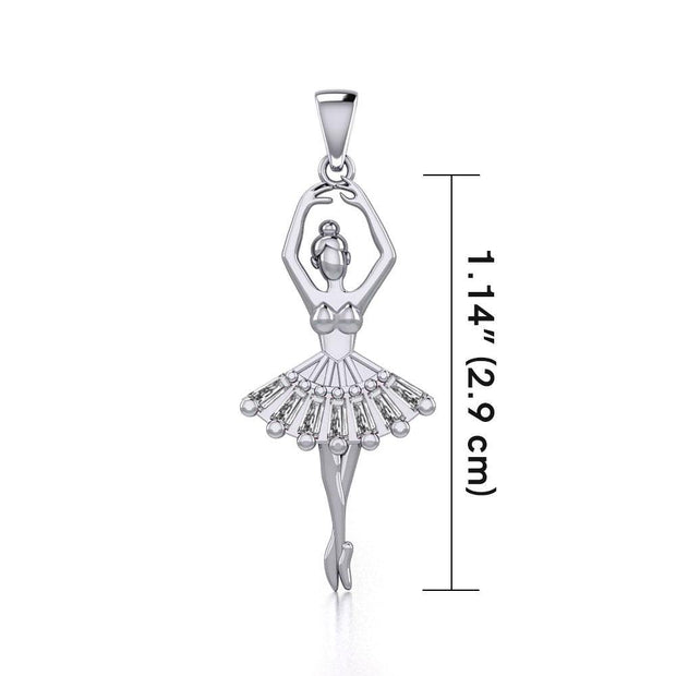 Ballerina Posing Silver Pendant with Gem TPD5830