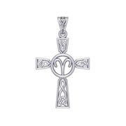 Celtic Cross Aries Astrology Zodiac Sign Silver Pendant TPD5948