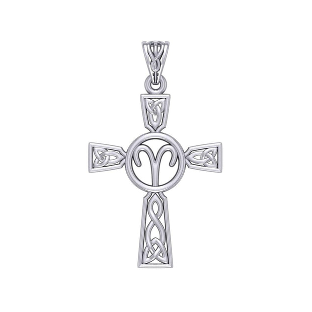 Celtic Cross Aries Astrology Zodiac Sign Silver Pendant TPD5948