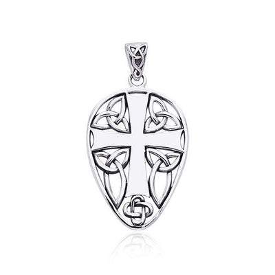 Celtic Knotwork Cross Shield Silver Pendant TPD990
