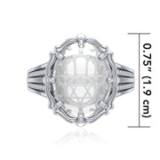 Hamsa Sterling Silver Ring with Genuine White Quartz TRI1730