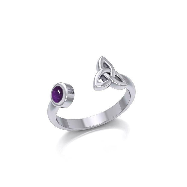 Small Silver Trinity Knot Ring with Gemstone TRI1799