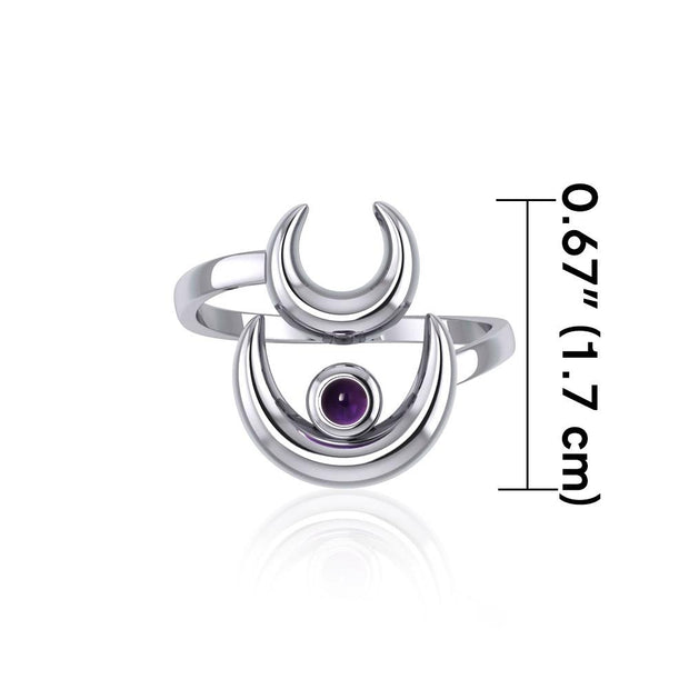 Double Crescent Moon Silver Wrap Ring with Gemstone TRI1892
