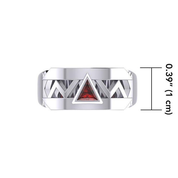 Silver Modern Band Ring with Inlaid Recovery Symbol TRI1929