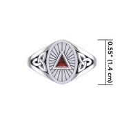 Silver Celtic Trinity Knot Ring with Inlaid Recovery Symbol TRI1930