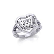 Claddagh in Heart Silver Ring with Gemstone TRI1933