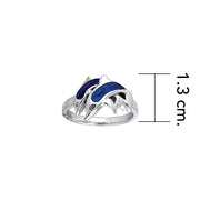 Silver and Paua Shell Twin Dolphins Ring TRI250