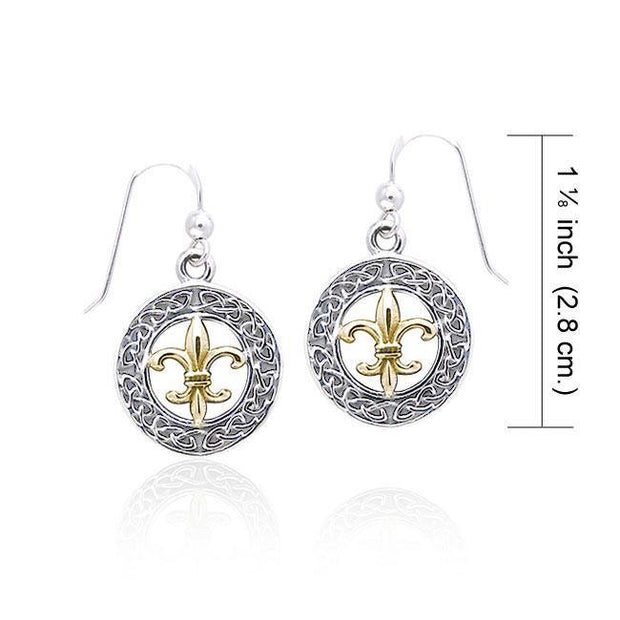 You’re worth the beauty and loyalty ~ Celtic Knotwork Fleur-de-Lis Sterling Silver Hook Earrings with 14k Gold accent MER113