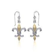 Brilliant symbolism in Fleur-de-Lis ~ Sterling Silver Jewelry Hook Earrings with 14k Gold accent MER117