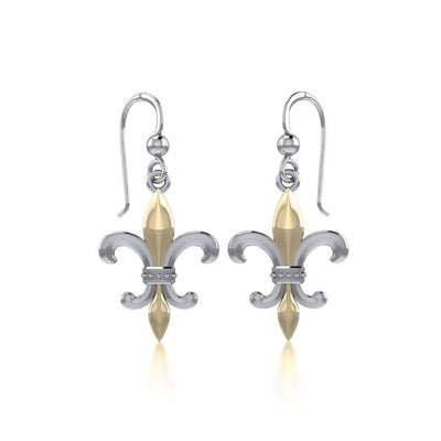 Brilliant symbolism in Fleur-de-Lis ~ Sterling Silver Jewelry Hook Earrings with 14k Gold accent MER117