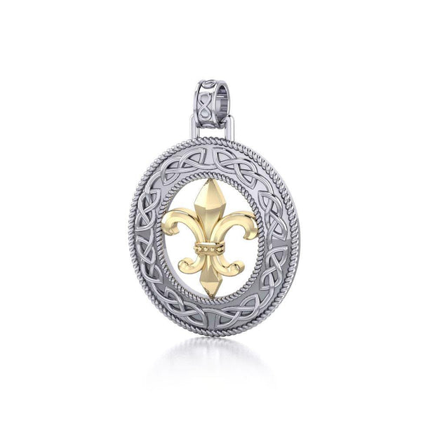 The symbol of nobility ~ Celtic Knotwork Fleur-de-Lis Sterling Silver Pendant with 14k Gold accent MPD336